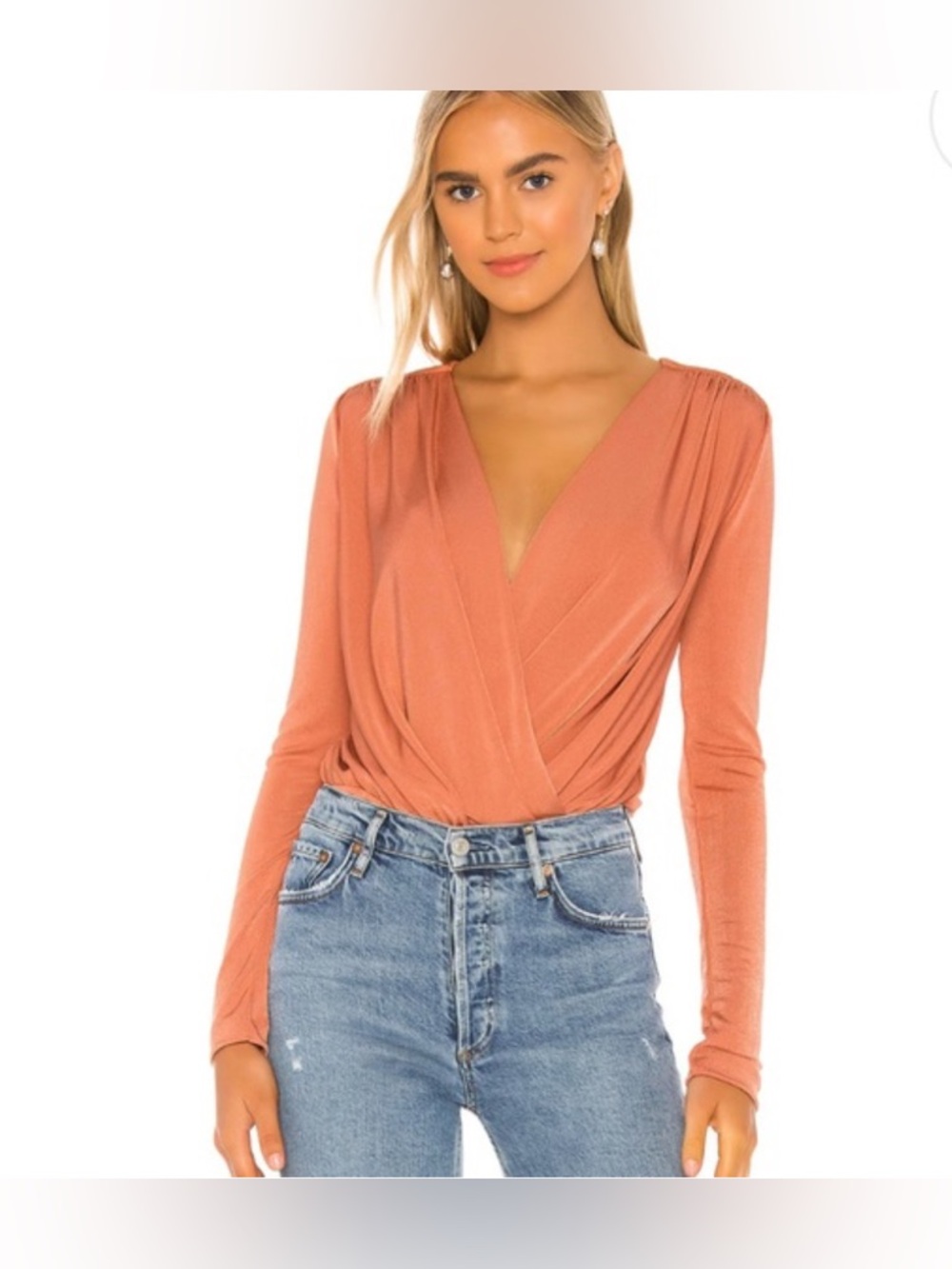 Free People Terracotta Wrap-Front Long Sleeve Bodysuit